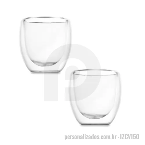 Brindes em Geral personalizado - Conjunto com 2 copos de vidro borossilicato com parede dupla e capacidade de até 180ml.