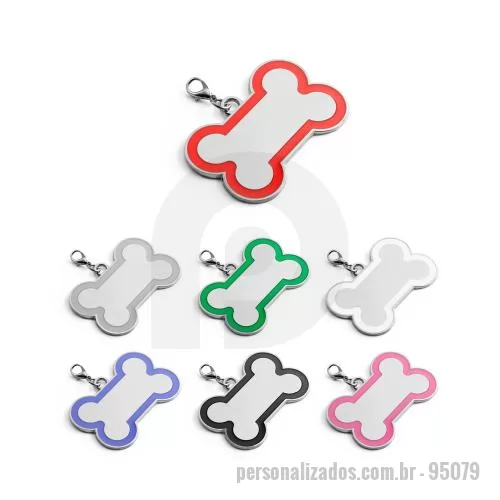 Brindes em Geral personalizado - Chaveiro em formato de osso com linha colorida à volta. Ideal para identificar o seu animal de estimação. 60 x 40 x 2 mm
