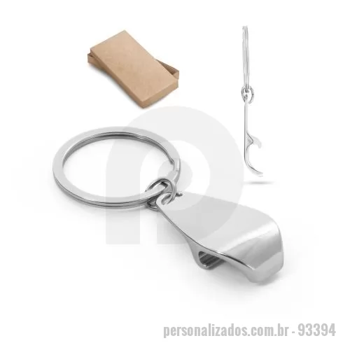 Brindes em Geral personalizado - Chaveiro em metal com abridor de garrafas. Fornecido em bolsa presente de papel kraft reciclado. 22 x 42 x 9 mm