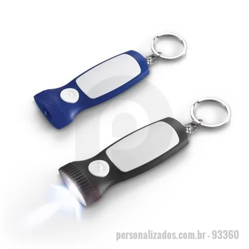 Brindes em Geral personalizado - Chaveiro em ABS com luz LED. Incluso 3 pilhas AG10. 31 x 77 x 14 mm