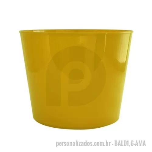 Brindes em Geral personalizado - Plástico PP. Capacidade: 1,6 litros. Medidas: 15,3 cm de diâmetro (boca), 11,9 cm de diâmetro (base) e 11,7 cm de altura. Peso: 55 gramas. Diversas cores disponíveis. Opção para personalização em serigrafia e transfer. Produto utilizado com frequência em campanhas promocionais. Verificar disponibilidade de cores.