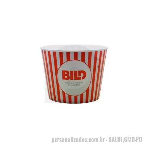 Brindes em Geral personalizado - Plástico PP. Capacidade: 1,6 litros. Medidas: 13,2 cm de diâmetro (boca), 10,2 cm de diâmetro (base) e 10,2 cm de altura. Peso: 33 gramas. Diversas cores disponíveis. Opção para personalização em in mold label, serigrafia e transfer. Produto utilizado com frequência em campanhas promocionais. Verificar disponibilidade de cores.