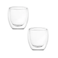 Conjunto com 2 copos de vidro borossilicato com parede dupla e capacidade de até 180ml.