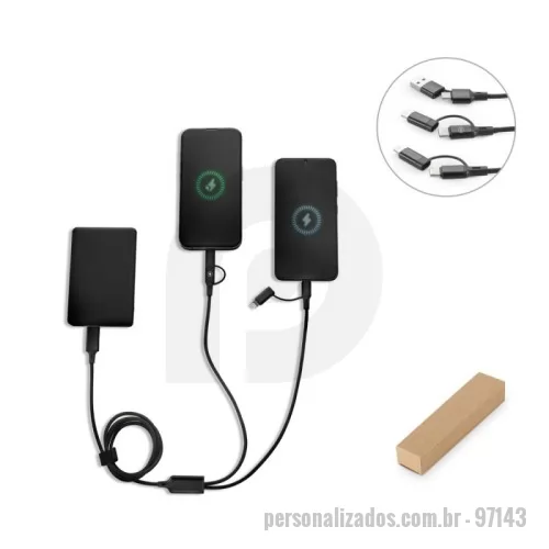 Cabo USB personalizado - Cabo super-rápido 6 em 1 em alumínio 20% reciclado e PET 4% reciclado. Permite carregamento super-rápido de 60W via USB-C e transferência de dados. Apresenta uma entrada dupla USB-A/USB-C e duas saídas com duas portas USB-C que podem ser utilizadas em simultâneo. Em uma das extremidades tem uma saída compatível com lightning com carregamento rápido de 27W e na outra extremidade uma saída dupla micro-USB e compatível com lightning de 10W. Fornecido em caixa presente de papel kraft reciclado. 1000 x 25 mm | Caixa: 155 x 40 x 30 mm