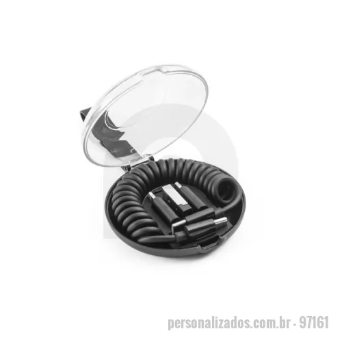 Cabo USB personalizado - Conjunto composto por cabo espiral multifunções 6 em 1 super-rápido e diferentes adaptadores. Devido ao seu formato, é a solução ideal para usar no carro, evitando que o cabo fique preso ou enrolado. A caixa de transporte permite guardar o cabo e os adaptadores de forma segura e organizada.Material: PC, PP, TPE e alumínio Cabo: USB-C / USB-C super-rápido (60W) Adaptadores: USB-C / USB-A (10W); USB-C / micro USB (10W); USB-C / Lightning (10W) Funcionalidades: transferência de dados (480 mbps) Fornecimento: caixa presente branca Dimensões: Cabo: 13 x 150 mm | Cabo esticado: 3 x 750 mm | Caixa: 65 x 70 x 25 mm