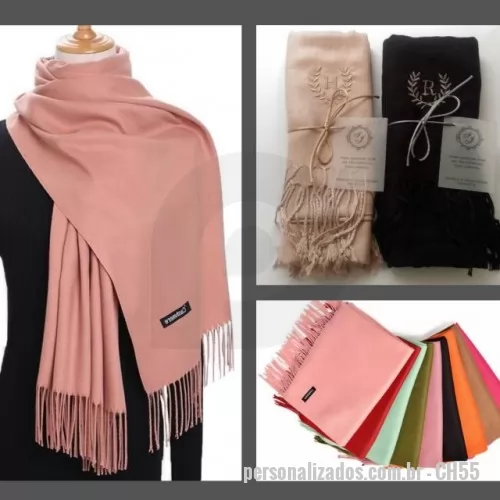 Cachecol personalizado - Linda pashmina 220 gramas, compLargura: 0.70 cm Comprimento: 1.80 cm Peso: 220 gosição 100% viscose, amarrada com cordonê de cetim e TAG personalizada em papel vegetal supreme.Pronta entrega