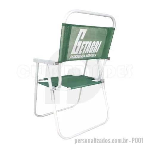 Cadeira de praia personalizada - Cadeira de Praia modelo Alta confeccionada em tubo de alumínio. Disponível em várias Cores. Gravação da logomarca em 1 cor já inclusa.  Materiais utilizados no assento e encosto: Sanet, Nylon e RC.
