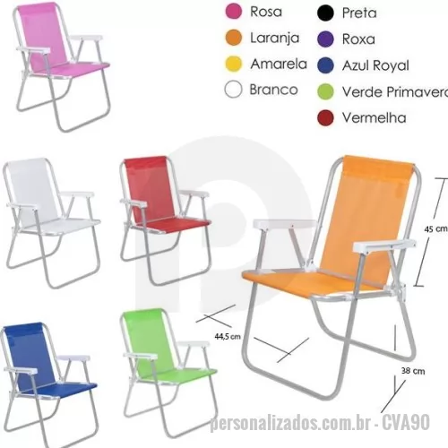 Cadeira de praia personalizada - Cadeira de praia modelo varanda alta promocional, estrutura em alumínio com revestimento em sannet com braços em alumínio, modelo suporta até 90kg,