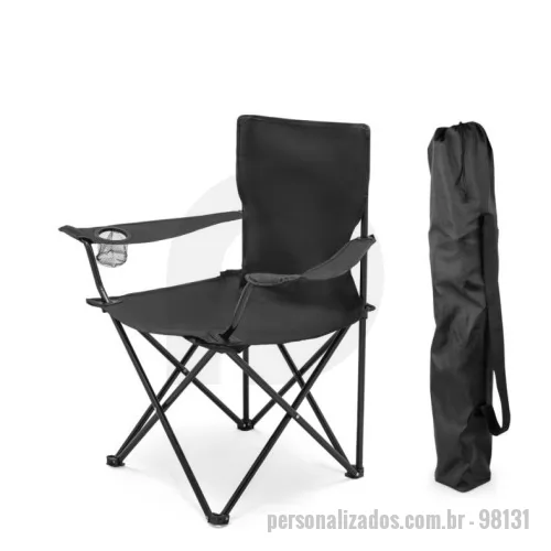 Cadeira de praia personalizada - Cadeira em 600D dobrável com suporte em rede para squeeze. Construção em metal que suporta até 100 kg. Fornecida em bolsa com alça. Aberta: 520 x 520 x 830 mm | Dobrada: 830 x 160 mm