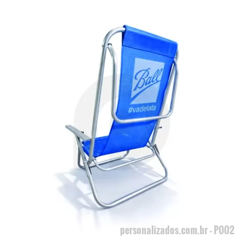 Cadeira de praia personalizada - Cadeira de Praia modelo Preguiçosa confeccionada em tubo de alumínio 7/8. Suporta aproximadamente 100kg. Disponível em várias cores. Gravação da logomarca em 1 cor já incluso.