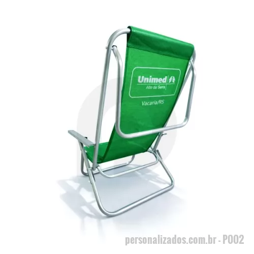 Cadeira de praia personalizada - Cadeira de Praia modelo Preguiçosa confeccionada em tubo de alumínio 7/8. Suporta aproximadamente 100kg. Disponível em várias cores. Gravação da logomarca em 1 cor já incluso.