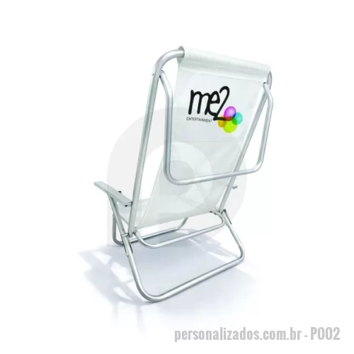 Cadeira de praia personalizada - Cadeira de Praia modelo Preguiçosa confeccionada em tubo de alumínio 7/8. Suporta aproximadamente 100kg. Disponível em várias cores. Gravação da logomarca em 1 cor já incluso.