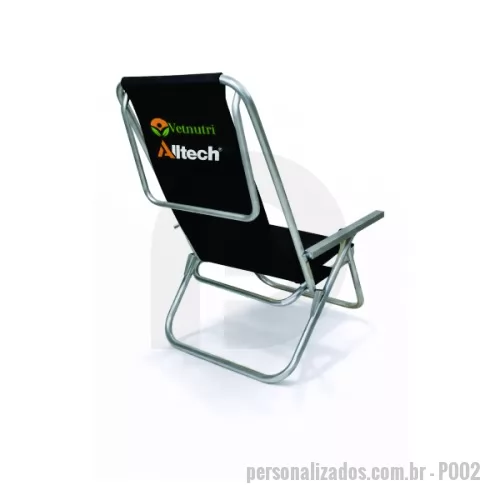 Cadeira de praia personalizada - Cadeira de Praia modelo Preguiçosa confeccionada em tubo de alumínio 7/8. Suporta aproximadamente 100kg. Disponível em várias cores. Gravação da logomarca em 1 cor já incluso.