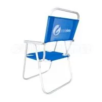 Cadeira de Praia modelo Alta confeccionada em tubo de alumínio. Disponível em várias Cores. Gravação da logomarca em 1 cor já inclusa.  Materiais utilizados no assento e encosto: Sanet, Nylon e RC.