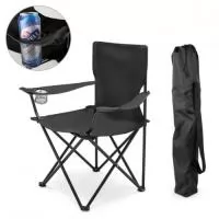 Cadeira em 600D dobrável com suporte em rede para garrafa. Construção em metal que suporta até 100 kg. Fornecida em bolsa com alça. Aberta: 520 x 520 x 830 mm | Dobrada: 830 x 160 mm