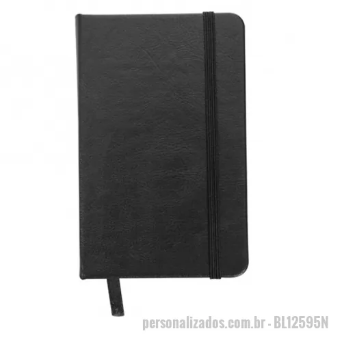 Caderneta personalizada - Caderneta Personalizada - BL12595N -  Caderneta de couro sintético com elástico para lacre e marcador de página em cetim, contém 80 folhas pautadas. - 153963 - Caderneta
