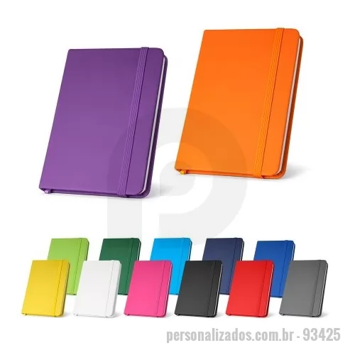 Caderneta personalizada - Caderno de bolso de capa dura em c. sintético. Com 160 páginas lisas, fita separadora e elástico. 90 x 140 mm  Caixa exterior (m): 0,370X0,310X0,210 Peso da caixa (Kg.): 10.600 Peso do Produto (g.): 104 Caixa Exterior (Un.): 100 Caixa interior (Un.): 1 NCMS: 4820.20.00 Packing individual: Cor branco em polybag Packing após gravação: Sem polybag Certificados: REACH Outros materiais: papel 70 g/m² País de origem: China