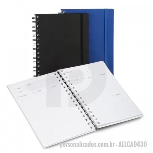 Caderno Capa Dura personalizado - Caderno capa dura com elástico prende capa, 67 folhas, sendo 124 páginas  interior contendo planejamento semanal e com 07 páginas iniciais padrão para dados pessoais, calendário, planejamento anual e metas.