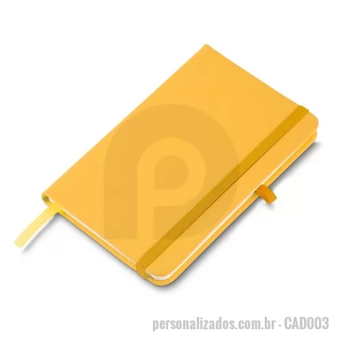 Caderno Capa Dura personalizado - Caderno de anotações com elástico no tamanho A6  suporte para caneta, capa dura em material sintético, miolo 80 folhas pautadas cor bege.