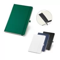 Caderno B6 de capa dura com 160 páginas lisas em cor marfim. Contém suporte para esferográfica (não inclusa) e bolso interior. 120 x 180 mm