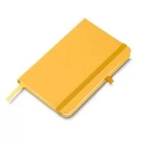 Caderno de anotações com elástico no tamanho A6  suporte para caneta, capa dura em material sintético, miolo 80 folhas pautadas cor bege.