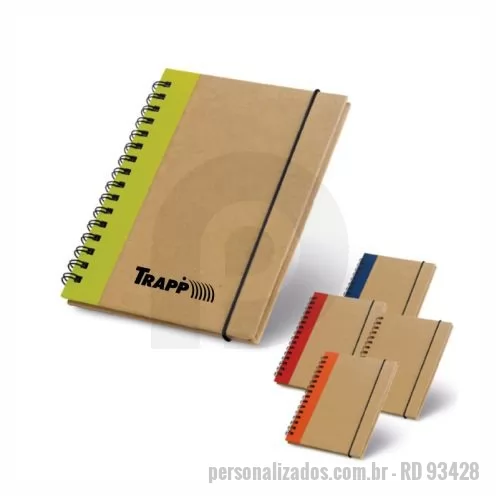 Caderno ecológico personalizado - Caderno capa dura em papel cartão (Kraft). Possui 60 folhas não pautadas em papel reciclado. 