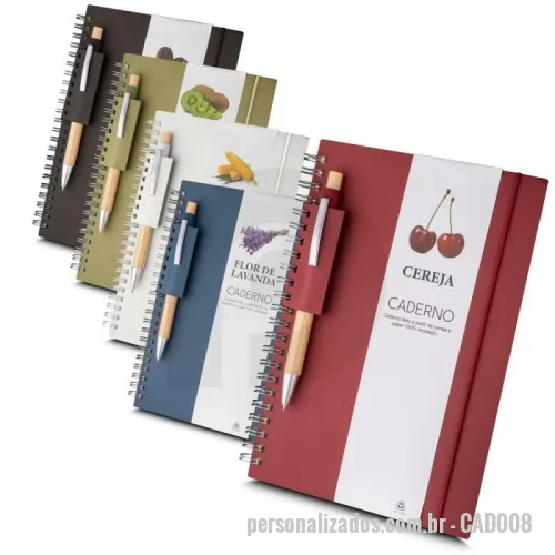 Caderno ecológico personalizado - Caderno de anotações 21x15cm, capa em papel 100% reciclado com elástico, contendo  70 Folhas pautadas e suporte para caneta em papel reciclavel.