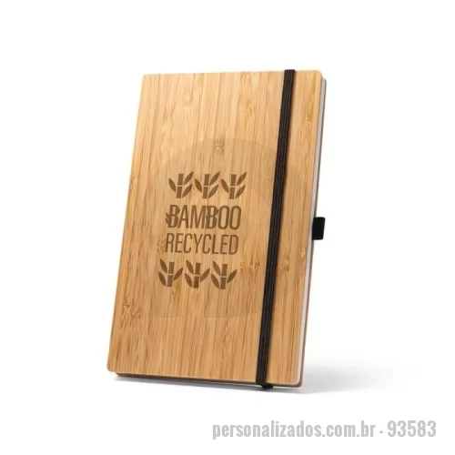 Caderno ecológico personalizado - BUARQUE POCKET. Caderno de bolso de capa e contracapa em placa de bambu e lombada em poliéster 100% reciclado (100% rPET)