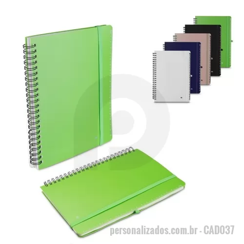 Caderno ecológico personalizado - Caderno de anotações em PP(Polipropileno) reciclável com suporte para caneta e miolo de 70 folhas 