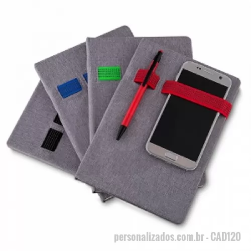 Caderno personalizado - Cadernos de anotações com elástico, suporte para celular e caneta, capa com material sintético, 80 folhas NÃO ACOMPANHA CANETA E SMARTPHONE 