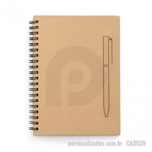 Caderno personalizado - Caderno B6 espiral com capa dura em papel kraft e 70 folhas não pautadas em papel pedra de 120 g/m². Imã na capa que funciona como um suporte de esferográfica (não inclusa).