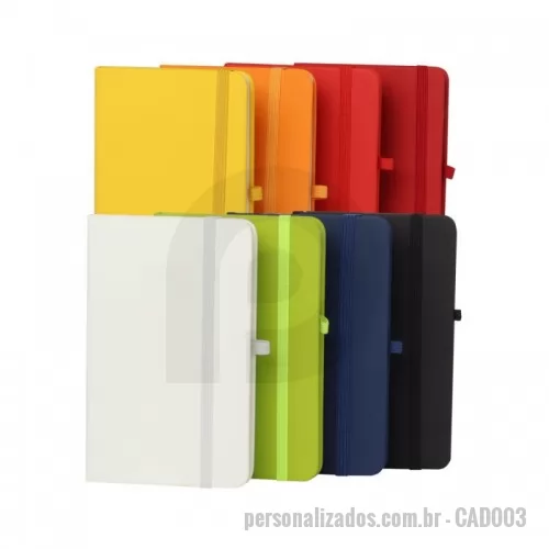 Caderno personalizado - Caderno de anotações com elástico, suporte para caneta, capa dura em material sintético, miolo 80 folhas pautadas cor bege. Dimensão do Produto: 14x9x2cm Peso do Produto: 0,115kg