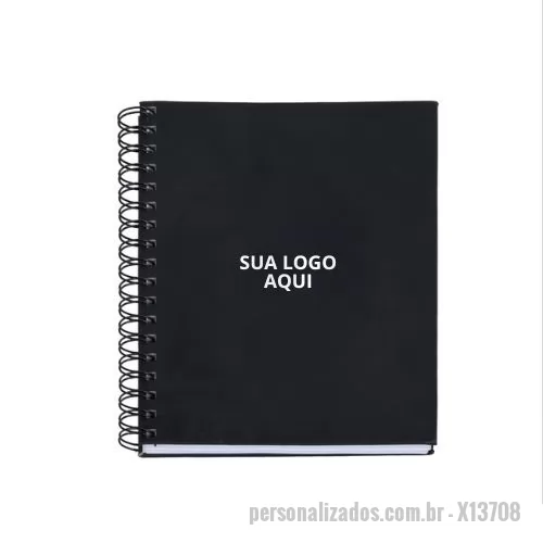 Caderno personalizado - Apresente sua marca com elegância e praticidade com nosso Caderno Emborrachado! Com espiral preto e acabamento de frente e verso liso, este caderno é ideal para reuniões, eventos e campanhas promocionais. Inclui dados pessoais, calendário de 2023 a 2025 e aproximadamente 100 folhas brancas pautadas com detalhes de data na parte superior. Personalize com a logo da sua empresa e ofereça um brinde funcional e estiloso. Medidas aproximadas: 23 cm de altura e 17,5 cm de largura.  Surpreenda seus clientes e colaboradores com um brinde que combina sofisticação e utilidade. Deixe sua marca com um presente exclusivo e memorável!