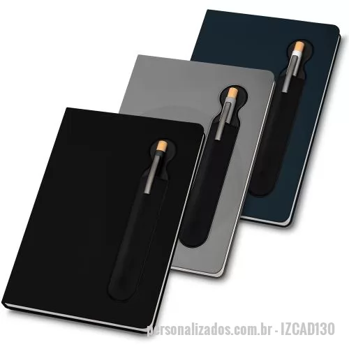 Caderno personalizado - Caderno de anotações com suporte para caneta, capa dura em PU, miolo 80 folhas pautadas na cor bege. NÃO ACOMPANHA CANETA.
