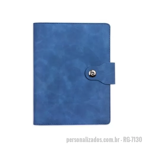 Caderno personalizado - Caderno fichário capa em PU, fecho magnético, seis argolas em aço carbono, compartimento para 4 cartões. ~99 folhas A5 pautadas.
