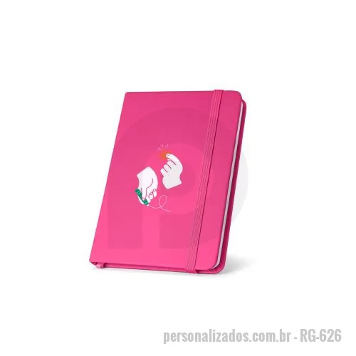 Caderno personalizado - Caderno de bolso de capa dura em c. sintético. Com 160 páginas lisas, fita separadora e elástico.