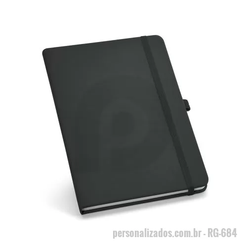 Caderno personalizado - Caderno B6 de capa dura em c. sintético com 160 páginas lisas.