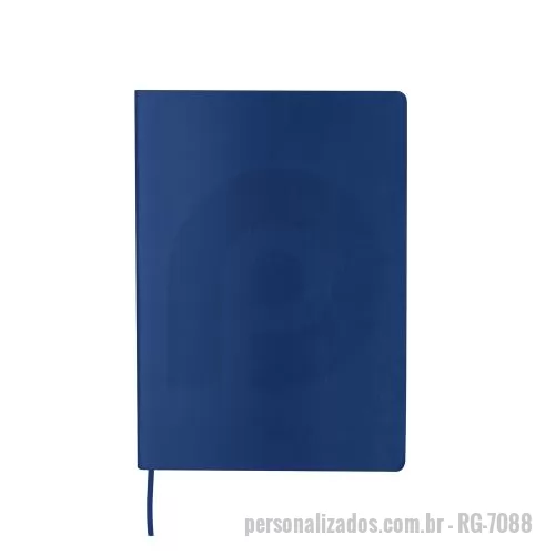 Caderno personalizado - Caderno de anotações A5 com capa em PU macio, folha de guarda em papel offset 150g/m² e 64 folhas internas pautadas em papel 70g/m² com bordas na cor preta.