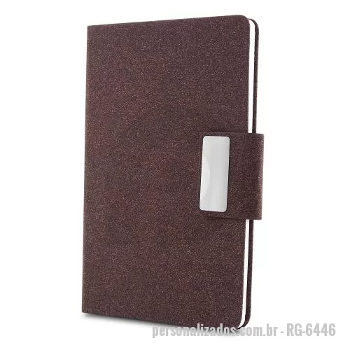 Caderno personalizado - Caderno de anotações com capa em PU e fibra de chá ou café, 80 folhas 70 g/m², engate para caneta com fechamento magnético e placa de metal,não acompanha caneta.