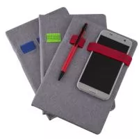 Caderno de anotações com elástico, suporte para celular e caneta, capa dura em material sintético, miolo 80 folhas pautadas na cor bege, NÃO ACOMPANHA CANETA E SMARTPHONE