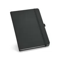 Caderno B6 de capa dura em c. sintético com 160 páginas lisas.