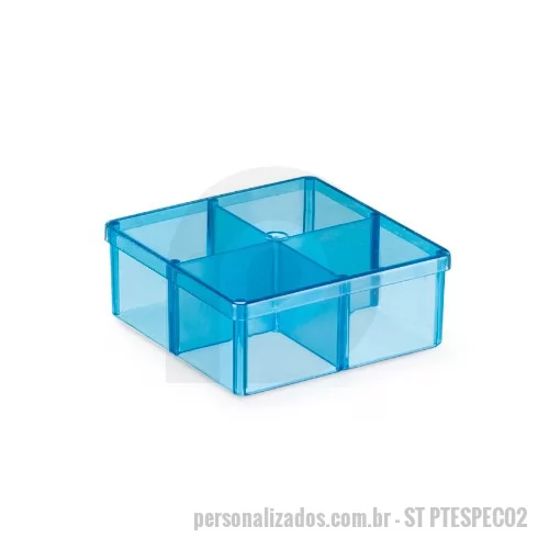 Caixa de acrílico ou plástico ou vidro personalizada - Porta especiarias personalizado. A caixa contém 4 compartimentos para guardar especiarias para o preparo do seu Gin. Brinde útil, de baixo custo, ele conta com boa área de impressão além de boa variedade de cores.