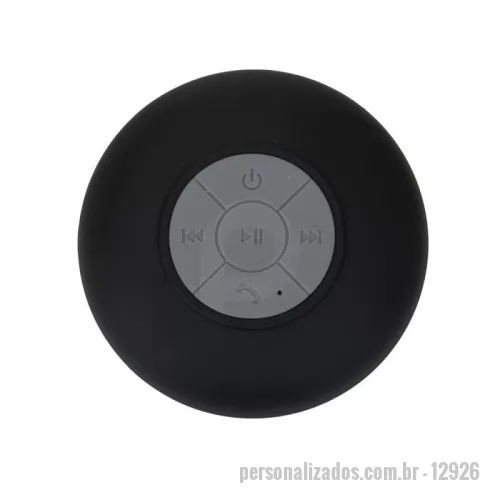 Caixa de som a prova d água personalizada - Caixa de Som Bluetooth a prova d´água com ventosa. 3 Watts de potência. Atende chamadas. Cabo USB