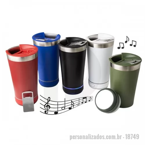 Caixa de Som com Bluetooth personalizada - Copo térmico de inox 400 ml,com caixa de som bluetooth