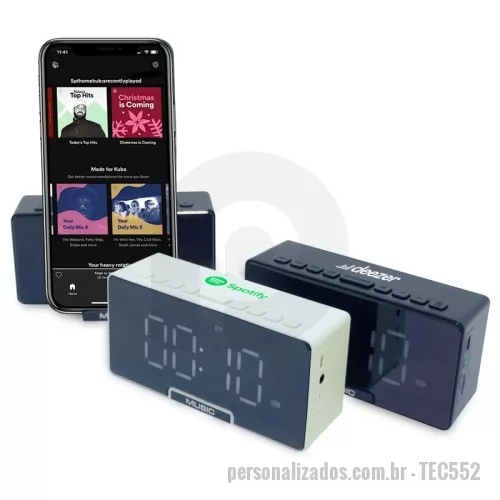 Caixa de Som com Bluetooth personalizada - Caixa de Som Bluetooth com Relógio Personalizada