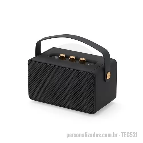 Caixa de som personalizada - Caixa de som multimídia com tecnologia TWS. Design retrô e potência sonora! Feita em plástico resistente com classificação IPX4, esta caixa de som oferece conectividade bluetooth, rádio FM, suporte para cartão TF (MicroSD) e pen drive. Equipada com a tecnologia TWS para sincronização de duas caixas em uma, prepare-se para uma experiência sonora imersiva e potente. Com alça para transporte e pés antideslizantes, seu design versátil facilita o transporte e a transforma também em uma charmosa peça decorativa. Altura : 9,4 cm x Largura : 17 cm x Profundidade : 9,4 cm Peso aproximado (g): 590