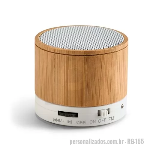 Caixa de som personalizada - Caixa de som com microfone em bambu, transmissão sem fios BT v3.0, potência de 3W (4?). Bateria 300 mAh, autonomia aprox. 3 horas.