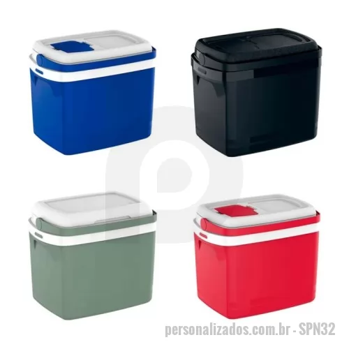 Caixa térmica personalizada - Cooler com tampa de acesso rápido, livre de Bisfenol (BPA Free), design moderno, alças laterais embutidas, alça de mão articulável e retrátil, tampa com trava e isolamento térmico em isopor, ideal para oferecer aos seus clientes que buscam maior praticidade nos momentos de lazer.