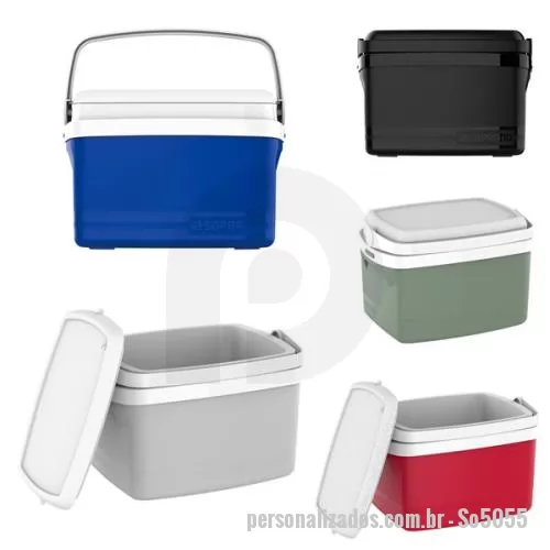 Caixa térmica personalizada - Caixa Térmica da marca (Soprano) modelo tropical, livre de bisfenol (BPA Free) com designer moderno, alça de mão articulável, retrátil e laterais embutidas, tampa com trava e isolamento térmico em isopor, disponível em diferentes cores, com capacidad