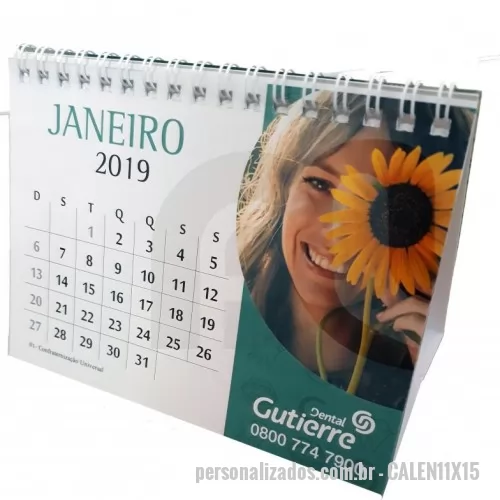 Calendário de mesa personalizado - CALENDÁRIO DE MESA 11x15 CM Base em papel cartão 350g (sem impressão) Laminas no couche brilho 150g (4x4 cores)